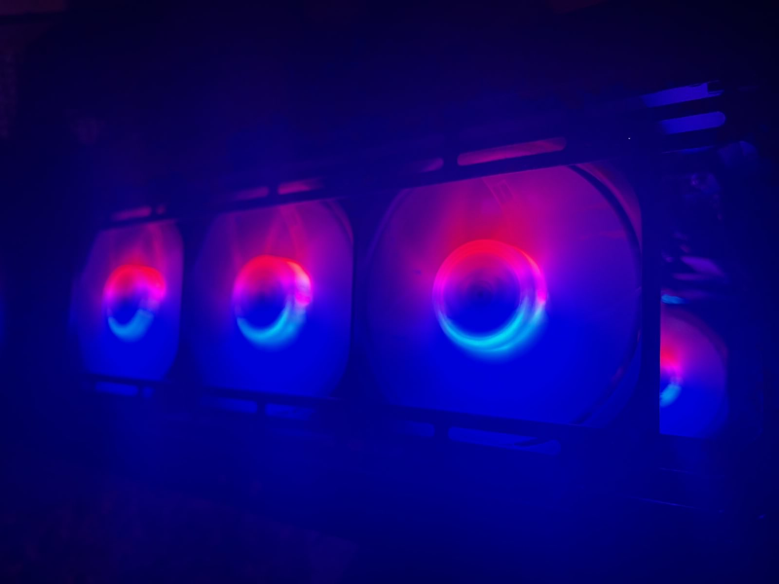 PC build setup with neon tools and components